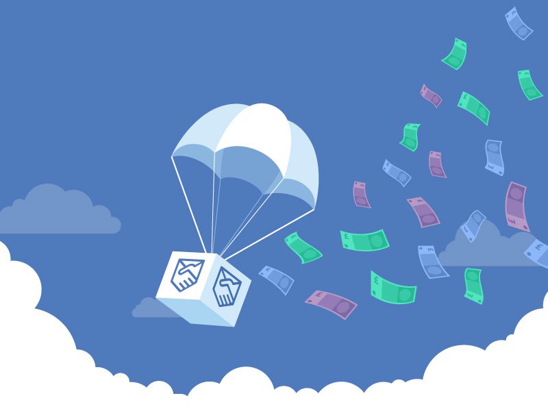 ایردراپ (Airdrop) یک استراتژی بازاریابی در حوزه رمزارزها است که طی آن، توکن‌های رایگان به کیف پول دیجیتال کاربران ارسال می‌شود.