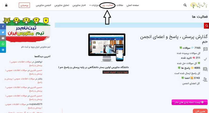 سربرگ فعالیت روز در سایت انجمن بلاکچین ایران