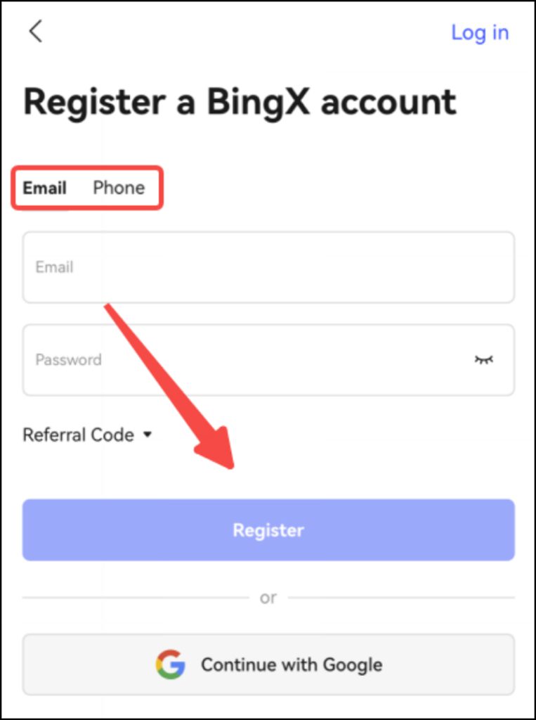 نحوه ثبت نام از طریق اپ در صرافی بینگ ایکس BingX