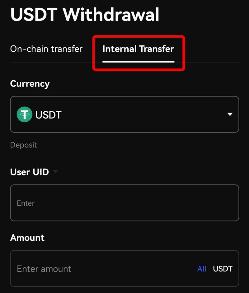 انتقال یک دارایی از اکانتی به اکانت با استفاده از UID در BingX
