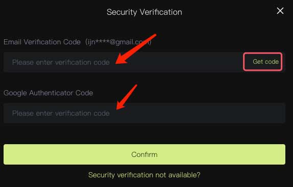 وارد کردن کد امنیتی برای انجام برداشت از صرافی بیت یونیکس