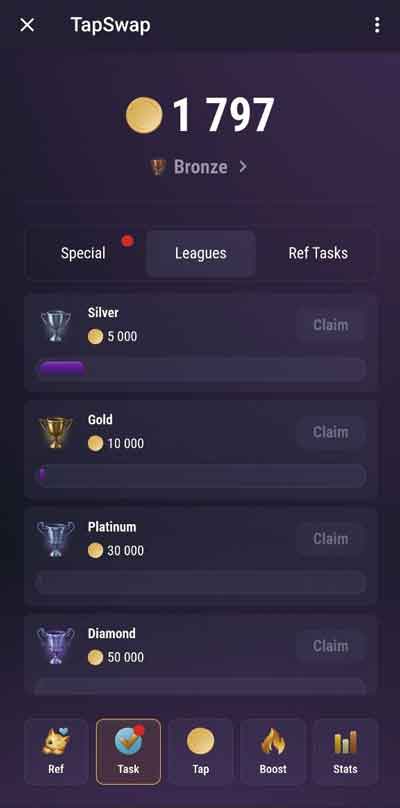 بخش لیگ‌ها (Leagues) در تپ سواپ
