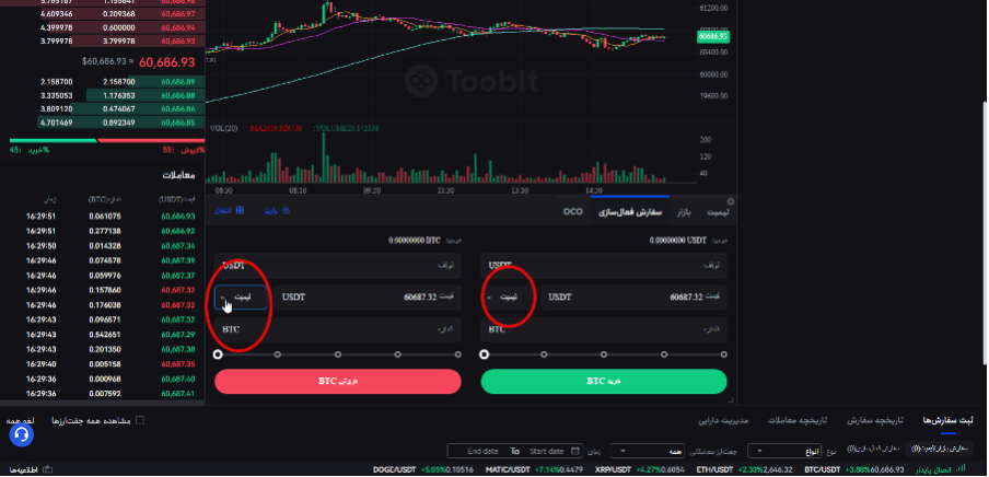 نحوه سفارش گذاری در حالت لیمیت در toobit