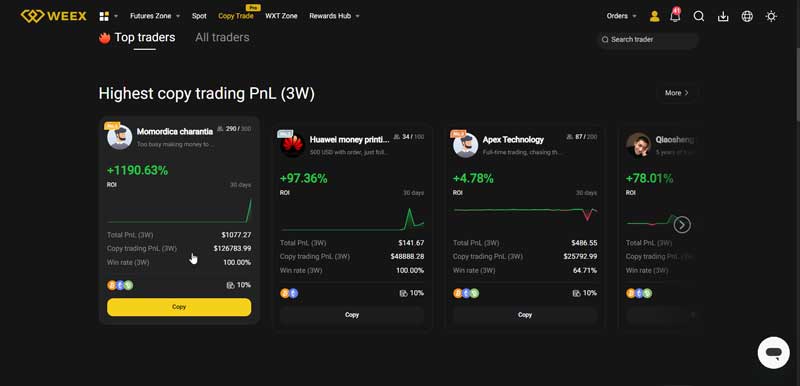 قسمت کپی ترید صرافی ویکس weex