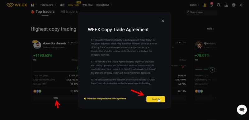 تایید قوانین کپی ترید صرافی ویکس weex