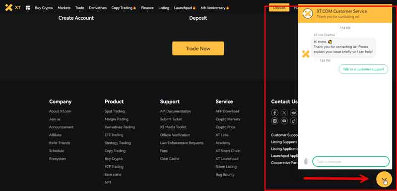 بخش پشتیبانی صرافی xt